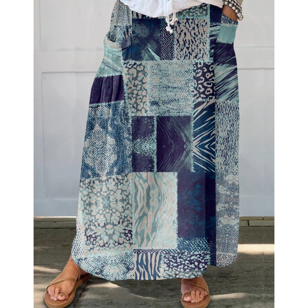 Womens Fashionable Printed Plus-Size Skirt With Pockets by Ricaloux