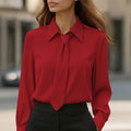 Womens Solid-Color Casual Tie Long-Sleeve French-Collar Shirt by Ricaloux