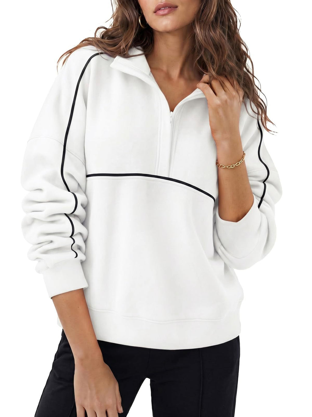 Womens Loose-fit Sweatshirt With A Lapel And Zipper Pullover Hoodie by Ricaloux