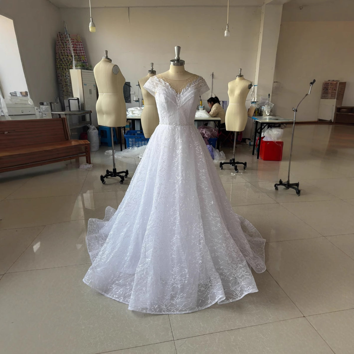 Off-shoulder Light Wedding Dress Bridal Main Yarn Lace Wedding Veil Small Trailing - RICALOUX