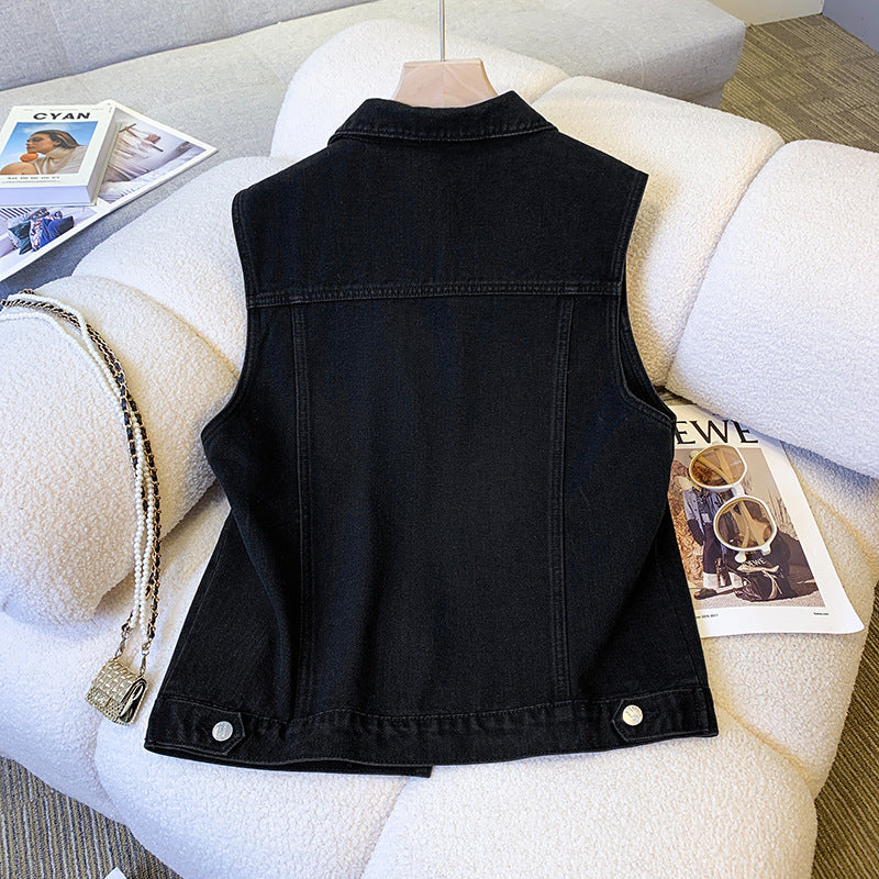 Womens Casual Loose-fit Denim Vest Jacket by Ricaloux