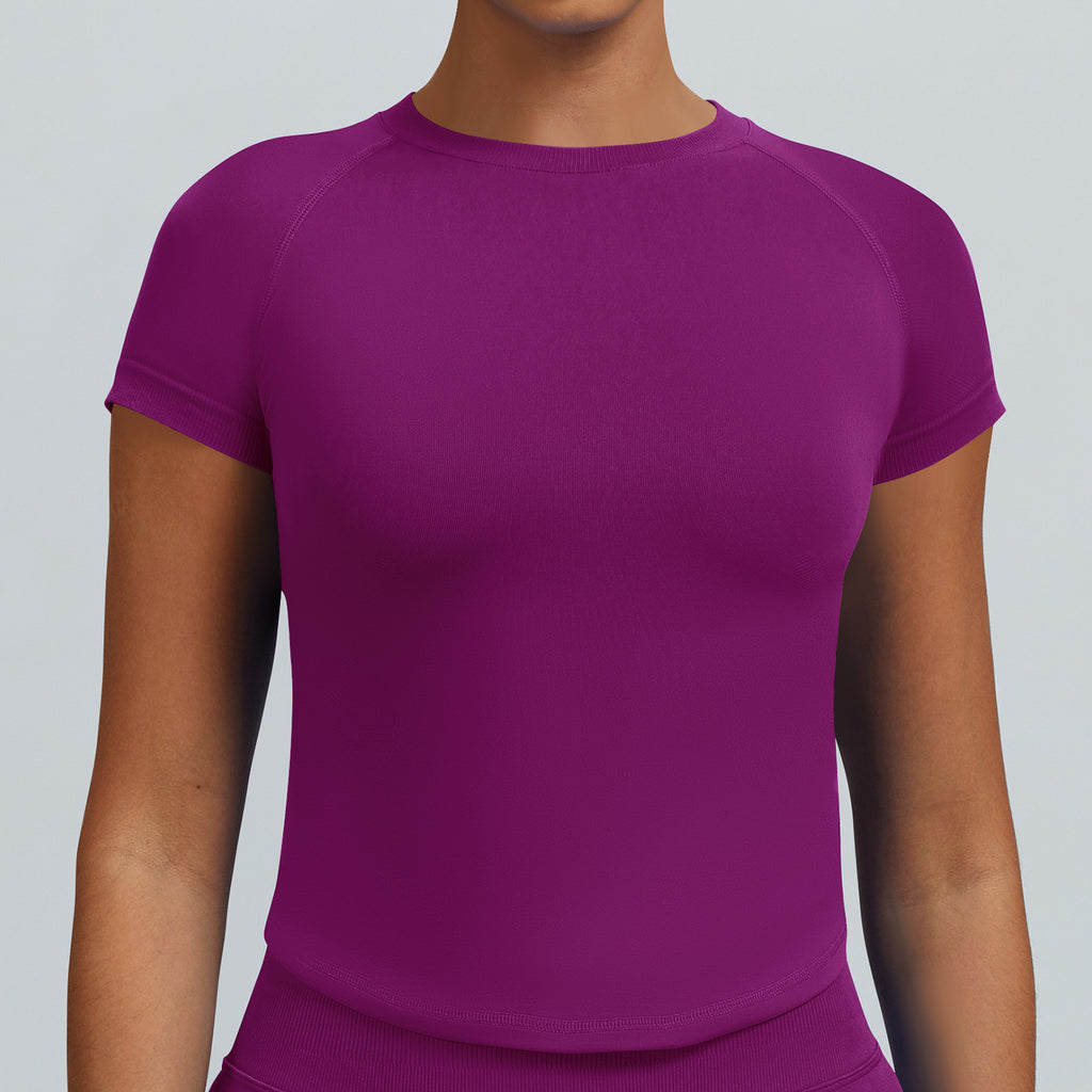 Seamless High-elastic, Moisture-wicking Tight Yoga Short-sleeve Top by Ricaloux