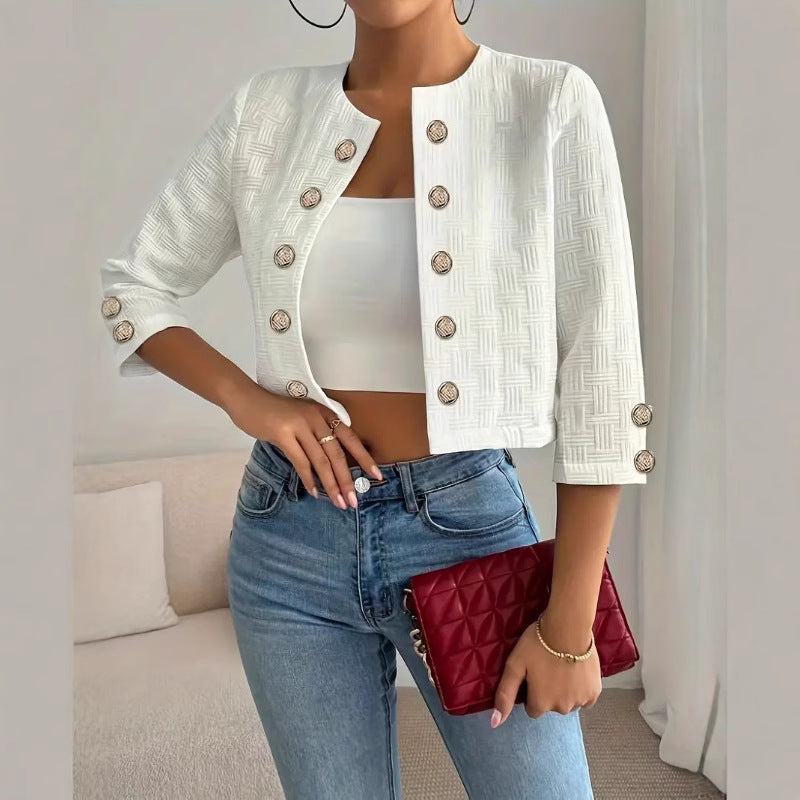 Versatile Round-neck Buttoned-sleeve Chanel-style Cropped Jacket by Ricaloux