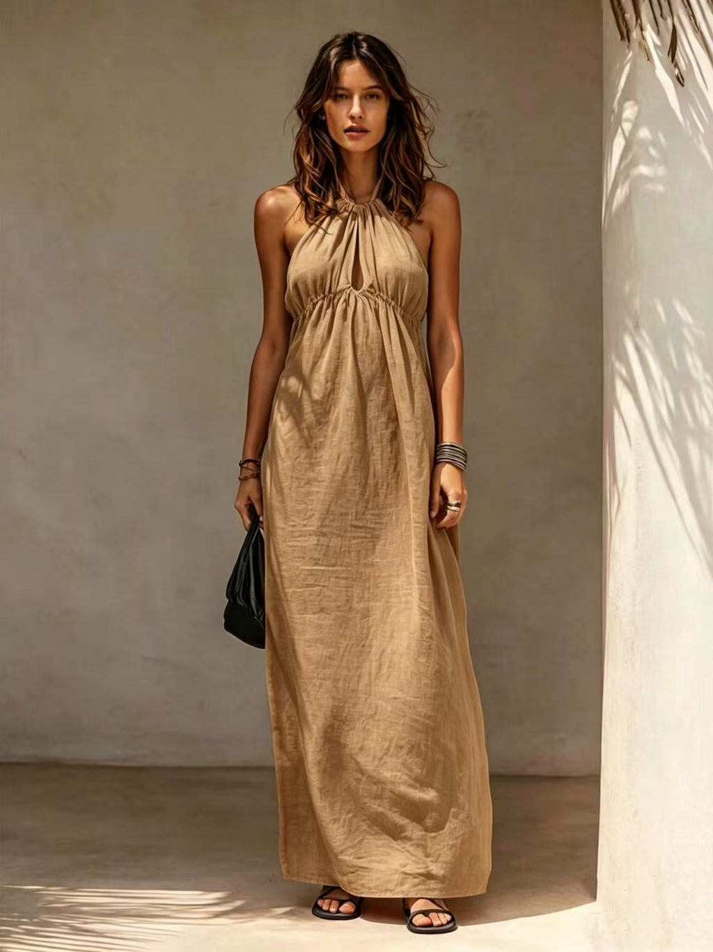 Womens Solid-color Long Halter-neck Dress – Premium 0 | RICALOUX